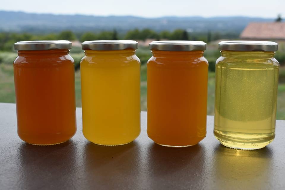 Les 4 variétés de miel récoltées en 2018 sortis de la Miellerie